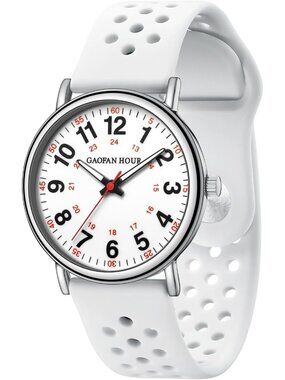 Women's All White Silicone Band Medical Professionals Luminous Waterproof Watch